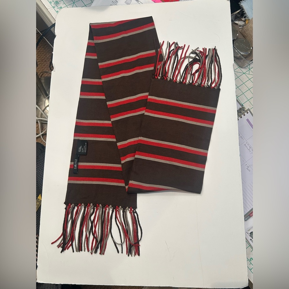 Carlisle Scarf,  Brown, Red, Silver Stripes NWOT - Picture 3 of 6